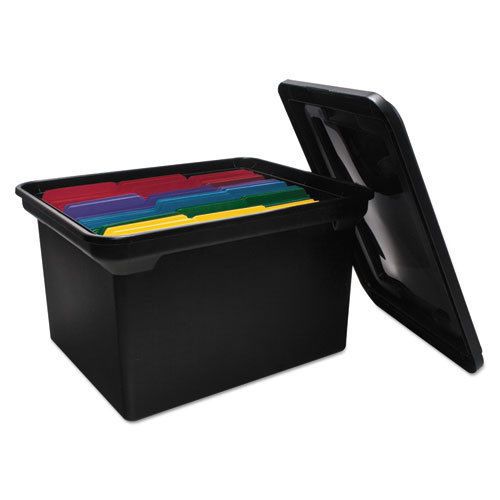 File tote storage box w/lid , legal/letter, plastic, black for sale