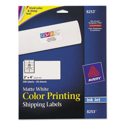 Inkjet Labels for Color Printing, 2 x 4, Matte White, 200/Pack