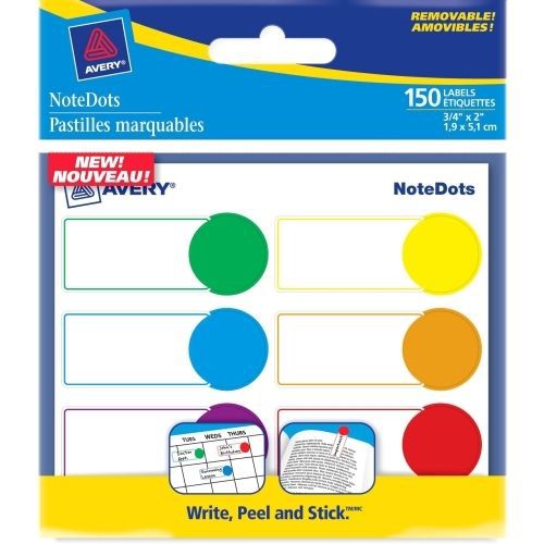 Lot of 5 avery notedots color coded label -0.75x1.75- 2&#034;d- assorted for sale