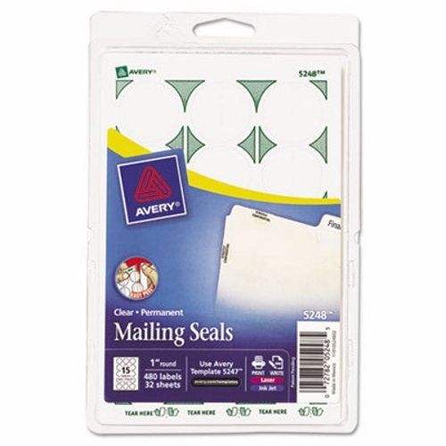 Avery Print or Write Mailing Seals, 1in dia., Clear, 480/Pack (AVE05248)