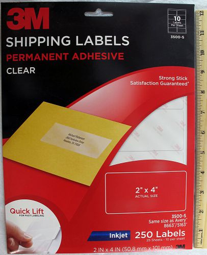 Lot of 1 New 3M 2X4 Clear Shipping Labels 3500-S Inkjet (250 Labels) Avery 8663