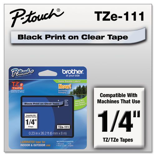 Tze standard adhesive laminated labeling tape, 1/4w, black on clear for sale