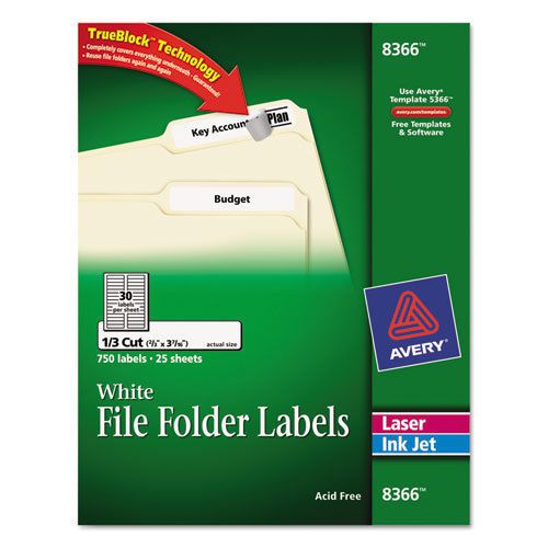 Permanent self-adhesive laser/inkjet file folder labels, white, 750/pack for sale