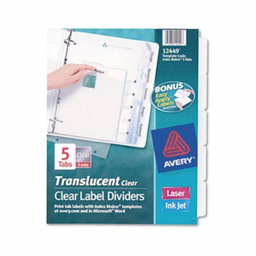 Index Maker Clear Label Punched Dividers, 5-Tab, Letter, 5 Sets/Pack (AVE12449)