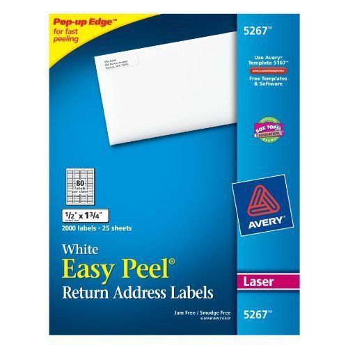 Avery Easy Peel Address Label - 0.5&#034; Width X 1.75&#034; Length - 80/sheet - (5267)