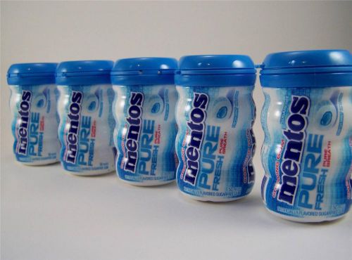 5 pack mentos pure fresh chewing gum fresh mint **curvy bottles w/ 50 pc. each** for sale