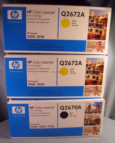 Set of three genuine hp 3500 toner cartridges q2670a q2672a x2 for sale