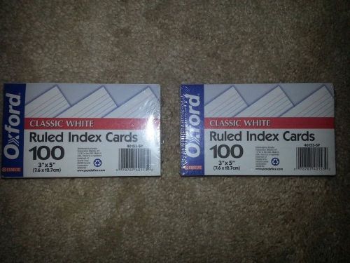 *Lot of 2* Brand New Oxford Ruled Index Cards 3 x 5 Inches White Pack of 100
