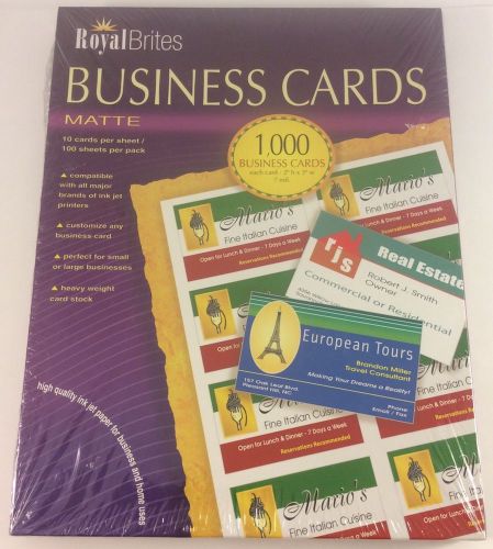 Royal Brites Business Cards 1000 Count Inkjet Matte Finish New in Package
