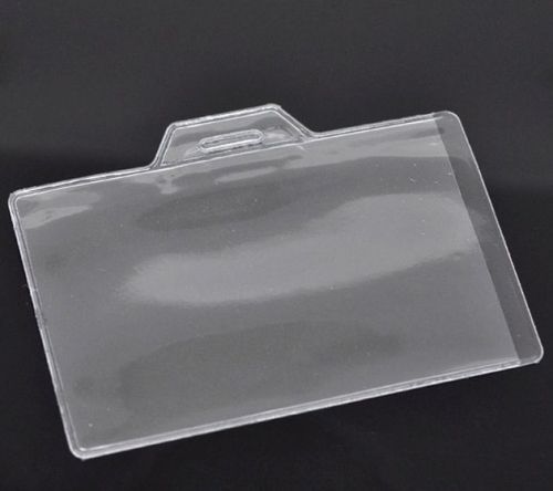Transparent clear plastic id card pouches name badge holder horizontal 9.5x7cm for sale