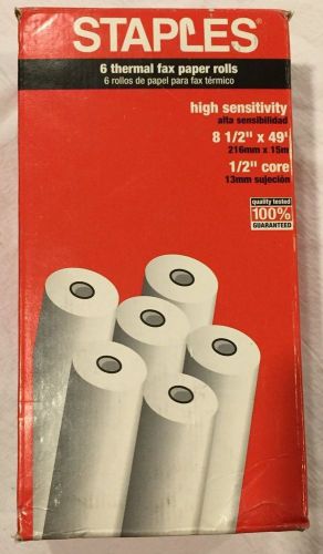 Staples Thermal Fax Paper Rolls 8-1/2&#034; (215mm) x 6 rolls x 49&#039; (294&#039;) 473048-US