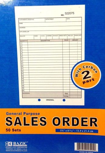 1 Sales Order Books 50 Duplicate Carbonless Forms 5.5x87/16 Bazic