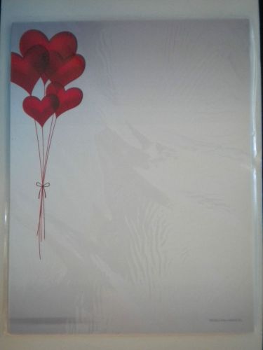 *NEW* ~ 20 Decorative &#034;RED HEART BALLOONS&#034; Computer Stationery Sheets