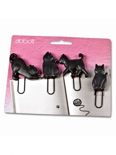 2&#034; Pac Set of 4 Black Pop-Art Cat Decorative Paper Clips