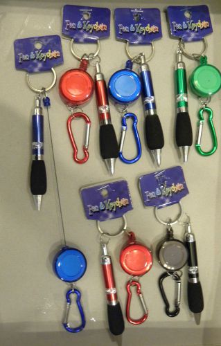 Brand new 6 pc. ballpoint retractable keychain pens carabiner belt clip for sale