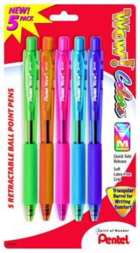 Wow! colors retractable ball point pen med line assorted ink d/f/p/s/v 5 pack for sale