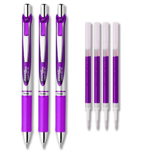 Pentel energel deluxe rtx gel ink pens, medium 0.7mm violet ink 3/pack &amp; refills for sale