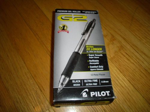 New ! 12PK  Pilot G-2 Retractable Ultra Fine Point Gel Ink Pens Black Ink  31277