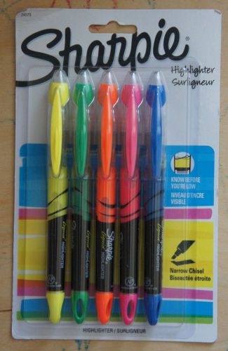 NEW SHARPIE 5 Pack Assorted Flourescent Highlighters - Narrow Chisel Smear Guard