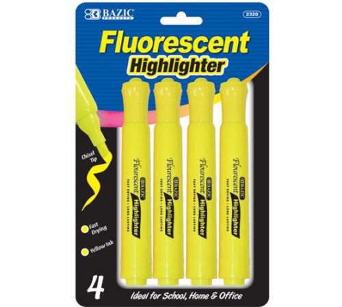 BAZIC Yellow Desk Style Fluorescent Highlighters (4/Pack), Case of 24