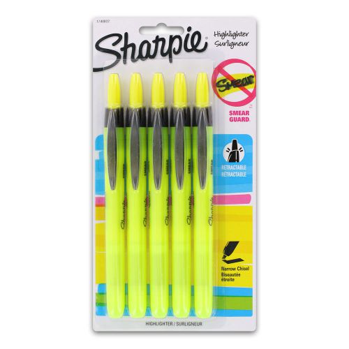 Sharpie Pen-Style Highlighters, Retractable Chisel Tip Fluorescent Yellow 5/Pack