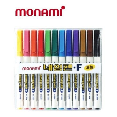 Monami / Namepen-F Permanent Marker Fine Point 12 Colors Set / Non Toxic Ink