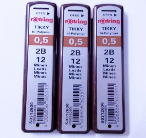 ROTRING TIKKY HI POLYMER LEAD REFILLS MECHANICAL PENCIL  2B 0.5 (36 PCS) 3 BOXS