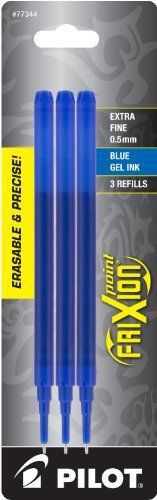 Pilot Frixion Point Gel Pen Refills, Extra Fine Point, 0.5mm, Blue Ink, 3/Pack