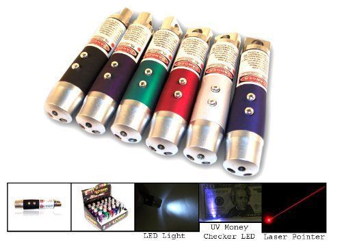 6x 3in1 LED Flash Light Laser Pointer Ultraviolet Uv Torch, Package of 6