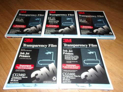 5 BOXES - 250 SHEETS - 3M CG3460 TRANSPARENCY FILM FOR INK JET PRINTERS 8.5x11&#034;