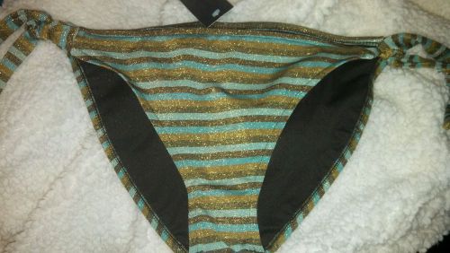 Mossimo Bikini Bottoms ~ Aqua Gold &amp; Bronze Metallic ~ L NWT bathing swimsuit