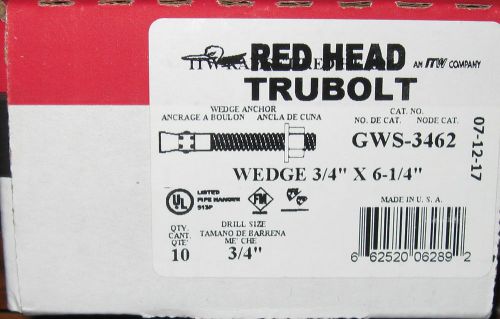 RED HEAD 3/4&#034; X 6-1/4&#034; WEDGE ANCHORS, GWS-3462 (1 box of 10, washers + nuts inc)