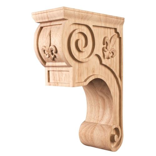 One Fleur de Lis Wood Corbel -3-3/8&#034; x  8&#034; x  11-3/4&#034; - # CORT-F - Rubberwood