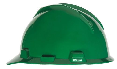 MSA 475362 GREEN V-GARD SLOTTED HARD HAT CAP WITH FASTRAC RATCHET SUSPENSION