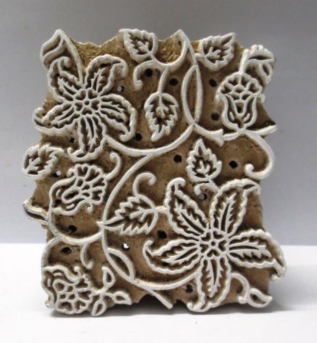 INDIAN WOODEN HAND CARVED TEXTILE PRINTING ON FABRIC BLOCK / STAMP FLORAL DESIGN
