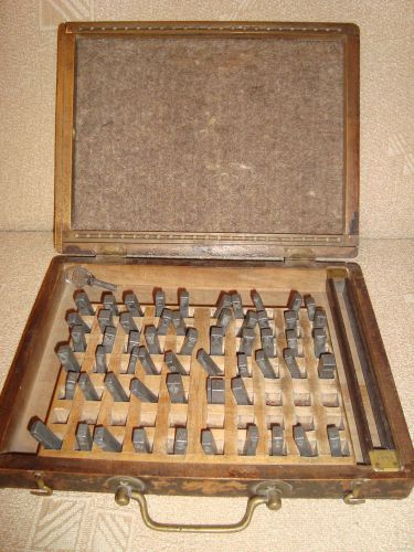 Antique 19th century early blind typing cased set of 58 metal fonts pin blocks