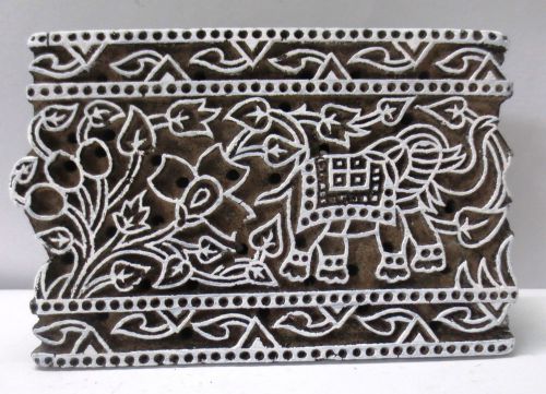 VINTAGE WOODEN HAND CARVED TEXTILE PRINTING ON FABRIC BLOCK STAMP PRINT HOT 309