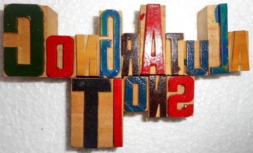 &#039;Congratulations&#039; Letterpress Wood Type Used Hand Crafted Made In India B1001