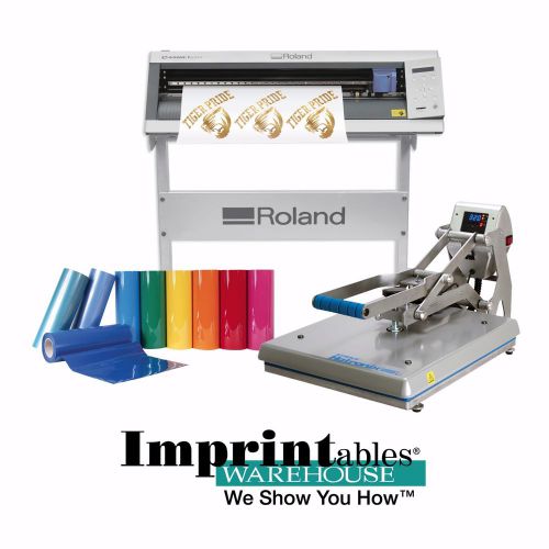 Roland gx-24 vinyl cutter, stand, hotronix 16x20 auto open press package for sale