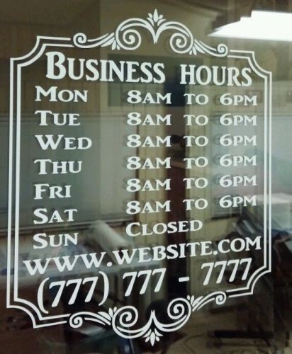 Business custom store hours Vinyl Decal Graphic window sign 14&#034; x 14&#034;