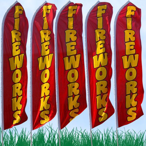 Fireworks super feather sign flags 15&#039; flutter swooper banners-red (5 pk) five b for sale