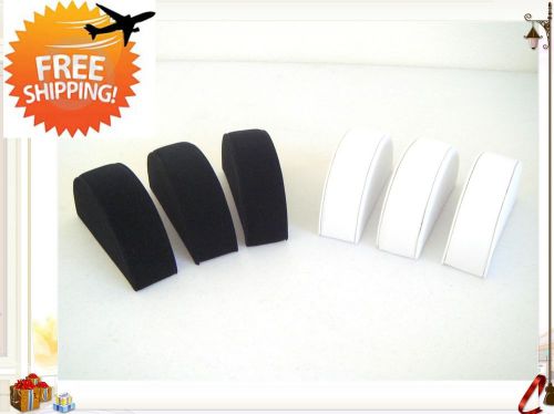 6 Pcs Black Velvet &amp;White Leather small moon Bracelet Watch Ramp Jewelry Display