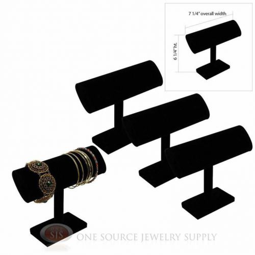 (4) 6 1/4&#034; Black Velvet 1 Tier T-Bar Oval Jewelry Bracelet Display Presentation