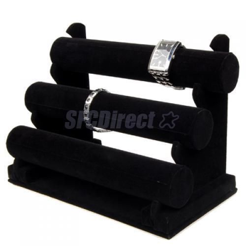 Multifunction jewelry bracelet bangle watch display rack stand 3 layer black for sale
