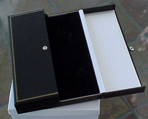 Three Large BLACK LEATHERETTE Gold Embossed Necklace Chain Jewelry Gift Boxes