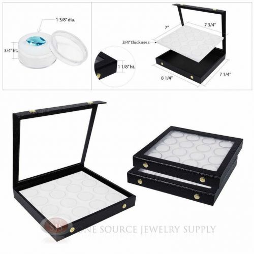 (3) White 16 Gem Jar Inserts w/ Snap Acrylic Display Cases Gemstone Jewelry