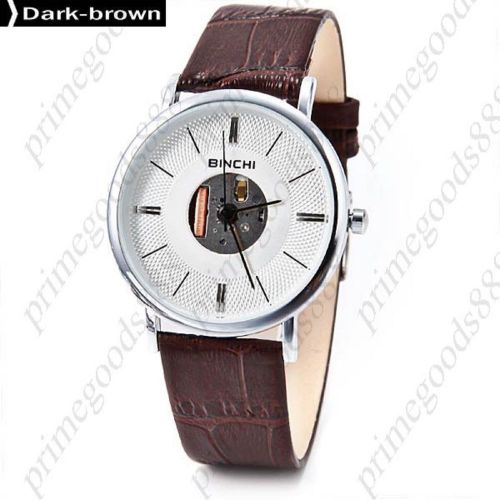 Genuine Leather VJ Slim Analog Wrist Free Shipping Men&#039;s Wristwatch Dark Brown