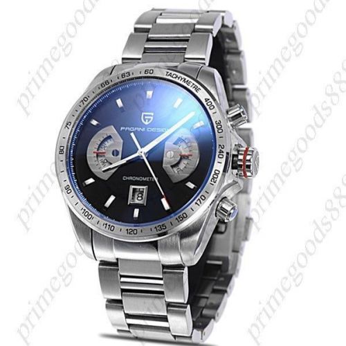 Silver Date Japan OS Chronograph Stainless Steel Analog Wrist Men&#039;s Wristwatch