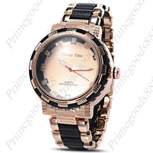 Rose Gold Golden Black 2 Tone Stainless Steel Wristwatch Quartz Analog Men&#039;s