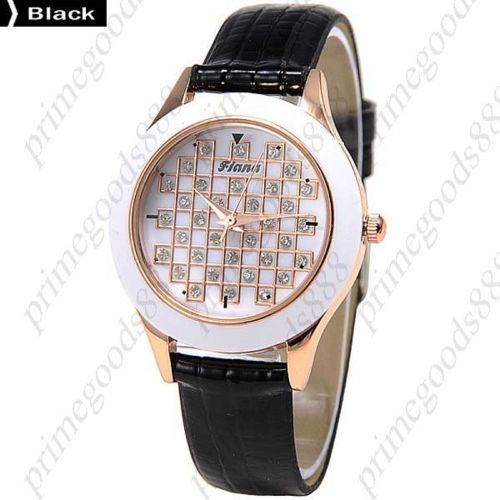 Fashioned  PU Leather Quartz Wrist Lady Ladies Wristwatch Women&#039;s Black
